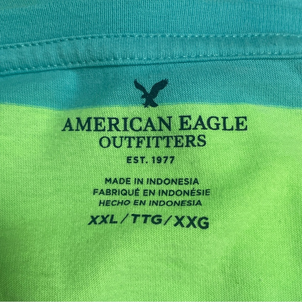 American Eagle Outfitters Shirt Mens Size XXL Blue Green Striped Short Sleeve - Picture 7 of 9
